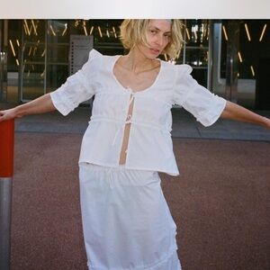 Maison Cleo MARGOTON frilled lace white cotton flared mid-length skirt